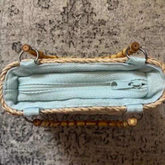🧡3/15 Straw Bag Bamboo Handles Floral Embroidery Lined Zipper - Picture 9 of 10